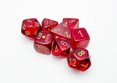 Translucent Crimson/Gold Polyhedral 7-Dice Set With Bonus Die