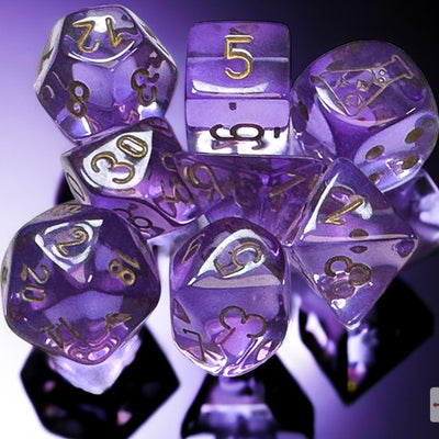 Dice, Translucent Lavender/Gold Polyhedral 7-Dice Set With Bonus Die