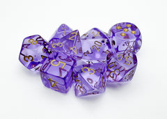 Translucent Lavender/Gold Polyhedral 7-Dice Set With Bonus Die