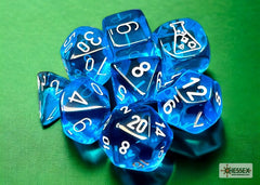 Translucent Tropical Blue/White Polyhedral 7-Dice Set With Bonus Die