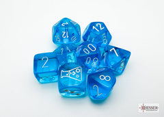 Translucent Tropical Blue/White Polyhedral 7-Dice Set With Bonus Die