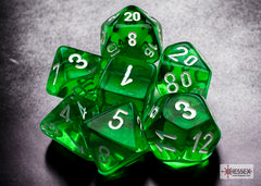 Chessex: Translucent Mini-hedral Green/White 7-Die Set