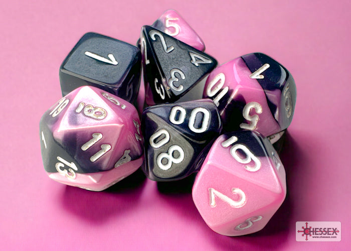 Chessex: Gemini Mini-hedral Black-Pink/White 7-Die Set