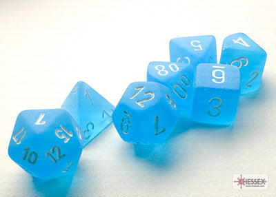 Role Playing Games, Chessex: Frosted Mini-hedral Caribbean Blue/White 7-Die Set