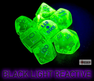 Dice, Translucent Rad Green/White Polyhedral 7-Dice Set With Bonus Die