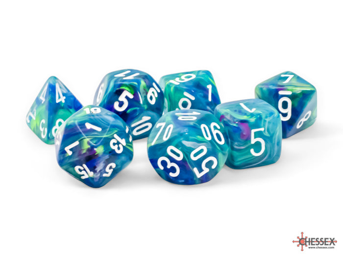 Chessex: Festive Mega-Hedral Waterlily/White 7-Die Set