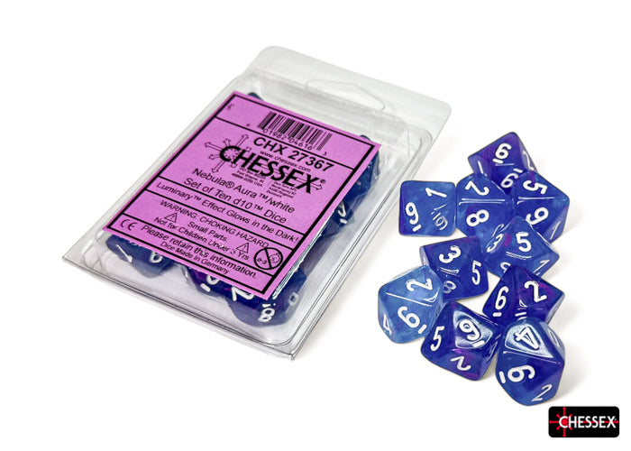 Chessex: Nebula Aura/White Luminary Set of Ten d10s