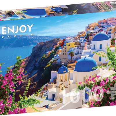 Jigsaw Puzzles, Enjoy Puzzle: Santorini View with Flowers 1000pc Puzzle