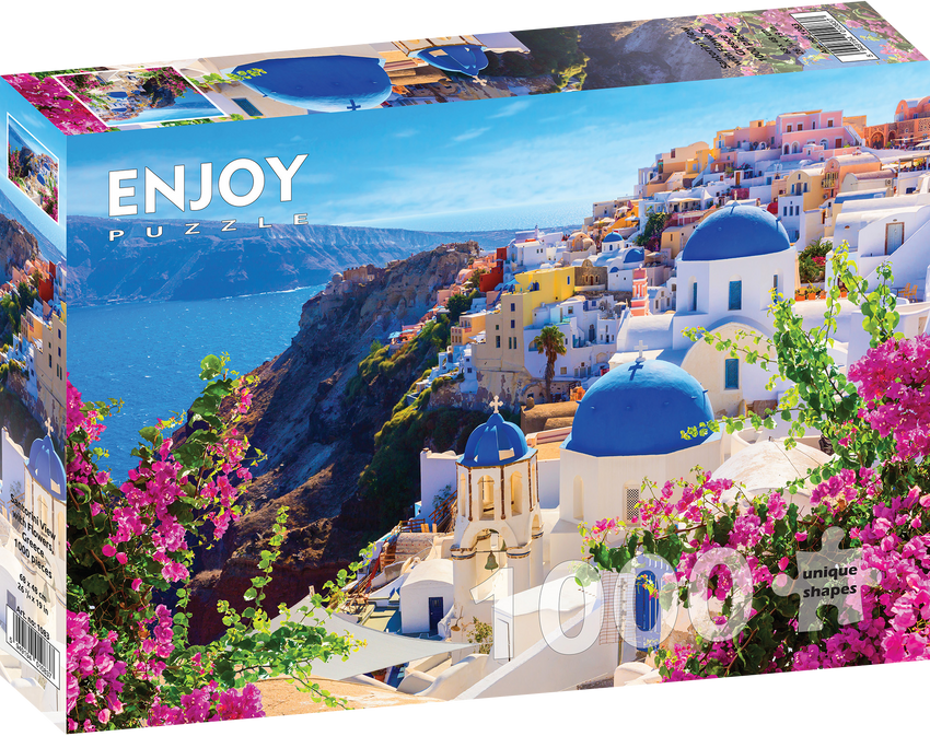 Enjoy Puzzle: Santorini View with Flowers 1000pc Puzzle