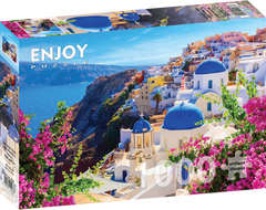 Enjoy Puzzle: Santorini View with Flowers 1000pc Puzzle