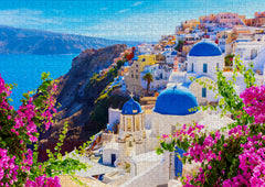 Enjoy Puzzle: Santorini View with Flowers 1000pc Puzzle