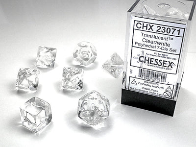 Dice, Translucent Clear/White 7 Set