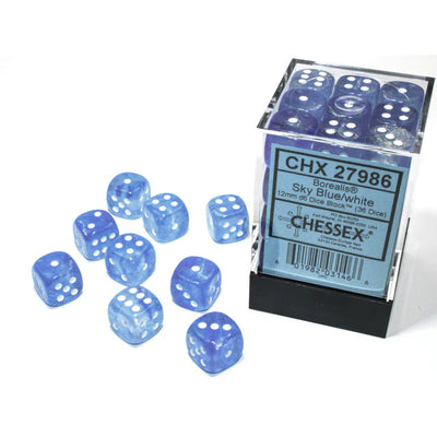 Dice, Borealis Sky Blue/White D6 12mmx36