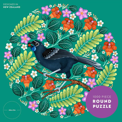 NZ Made & Created Games, Catherine Marion: North Island Kokako 1000pc Round Puzzle