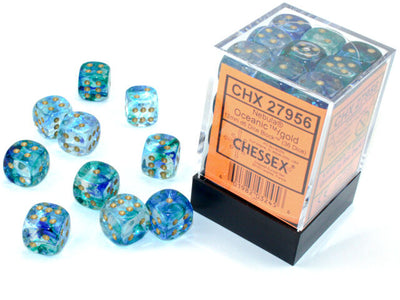 Dice, Nebula Oceanic/Gold Luminary 12mm D6 Dice Block 36 dice