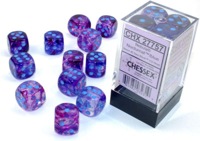 Dice, Nebula Nocturnal/Blue Luminary 16mm D6 Dice Block 12 dice