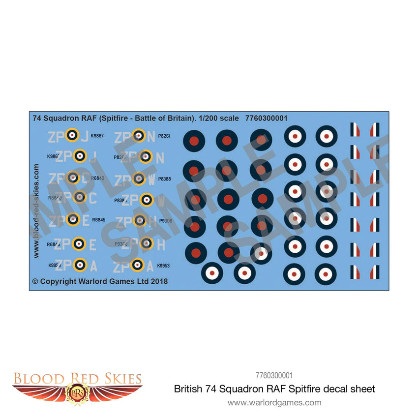 74 Squadron RAF Spitfire Decal Sheet