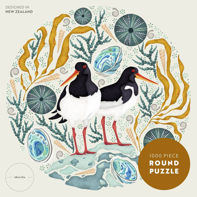 NZ Made & Created Games, Catherine Marion: Oystercatchers 1000pc Round Puzzle