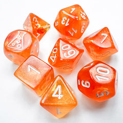 Borealis Blood Orange/White Luminary Polyhedral 7-Dice Set With Bonus Die