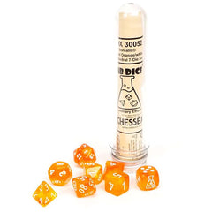 Borealis Blood Orange/White Luminary Polyhedral 7-Dice Set With Bonus Die