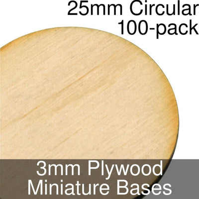 Miniatures, Miniature Bases Circular 25mm 3mm Plywood 100PK