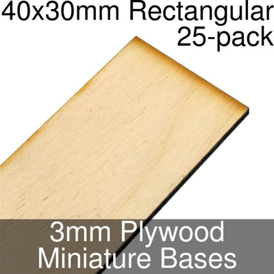 Miniatures, Miniature Bases Rectangular 40x30mm 3mm Plywood 25PK