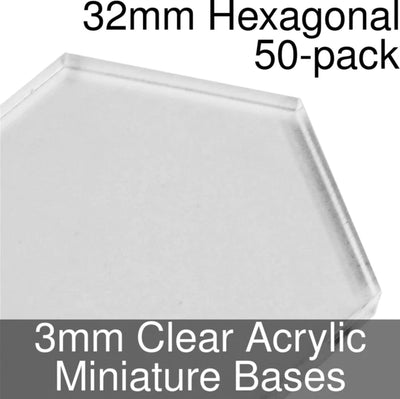 Miniatures, Hexagonal 32mm x 3mm Clear x50