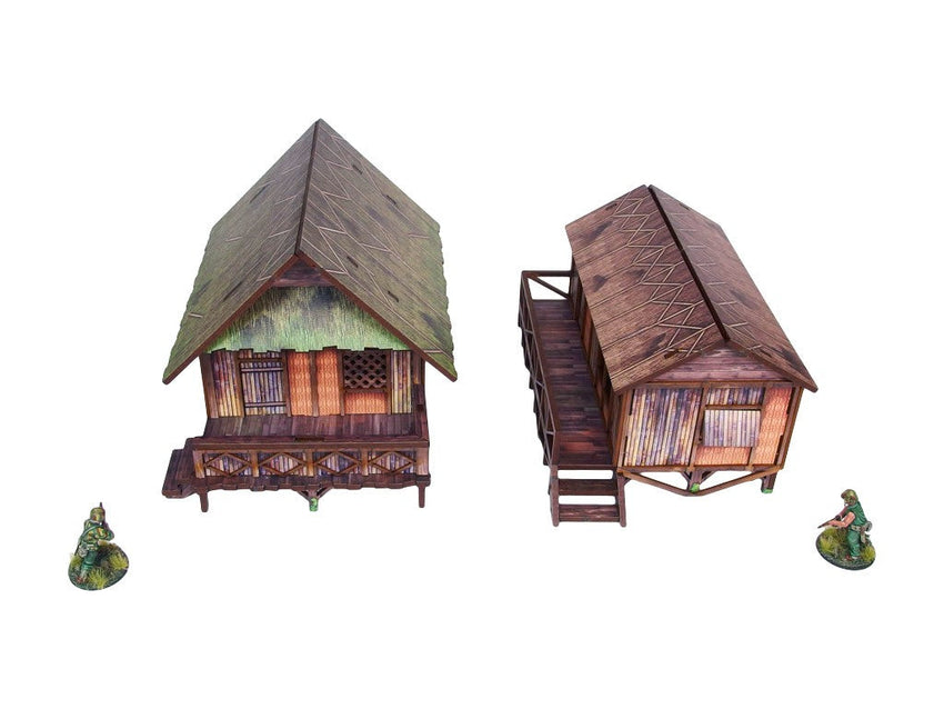 Micro Art Studio: Pre-Painted WW2 Pacific Jungle Huts x2