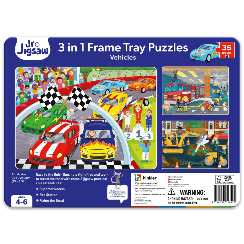 Jr. Jigsaw: 3 in 1 Frame Tray Puzzles – Vehicles