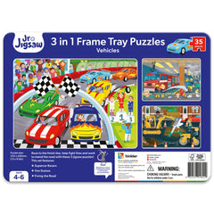 Jr. Jigsaw: 3 in 1 Frame Tray Puzzles – Vehicles