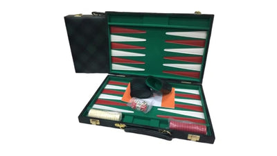 Traditional Games, Backgammon Green Checkered Vinyl 15Inch