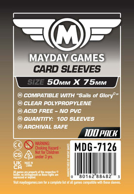 Accessories, Mayday Games: Sails of Glory Compatible Card Sleeves 50x75mm 100 pack