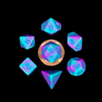 Role Playing Games, Fanroll: Turquoise and Purple Marble 10mm Mini Poly Dice Set