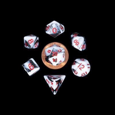 Role Playing Games, Fanroll: Marble with Red Numbers 10mm Mini Poly Dice Set