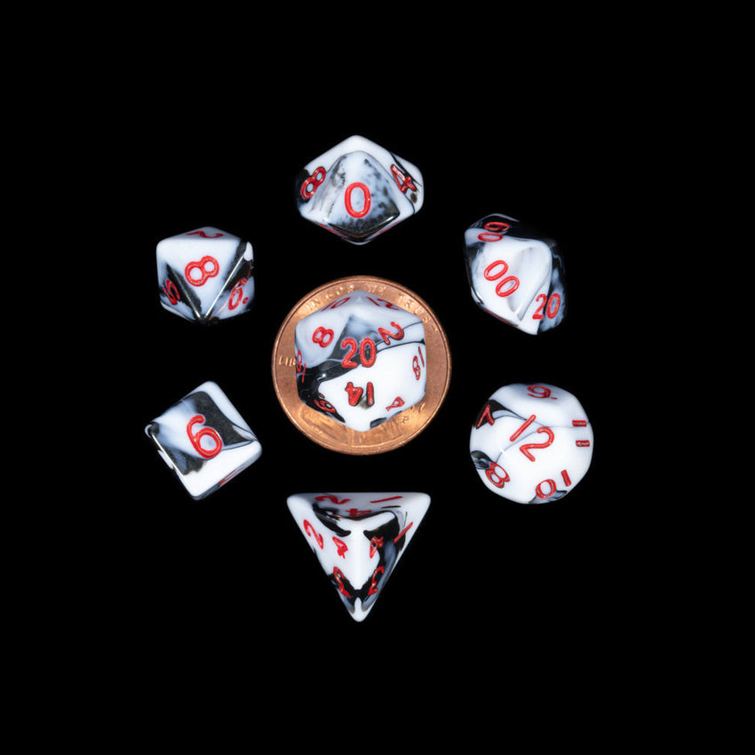 Fanroll: Marble with Red Numbers 10mm Mini Poly Dice Set