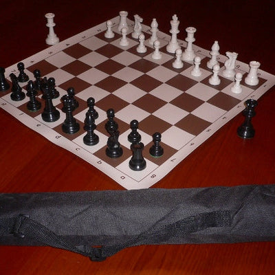 Traditional Games, Weighted Plastic Chess Set Vinyl Mat 55mm Squares and Carry Tube Bag