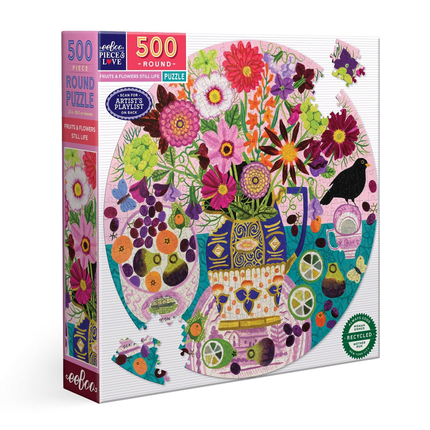 eeBoo Fruits & Flowers Still Life 500pc Round Puzzle