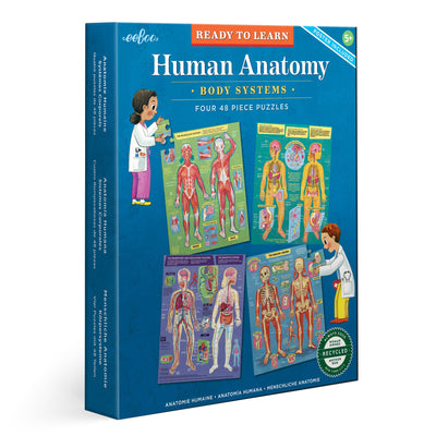 Kid's Jigsaws, eeBoo: Ready to Learn – Human Anatomy 48pc 4-Puzzle Set