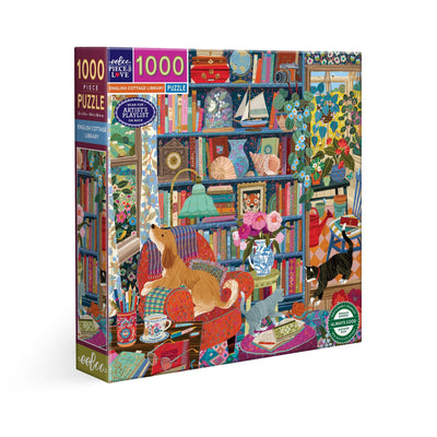 Jigsaw Puzzles, eeBoo: English Cottage Library 1000pc Puzzle