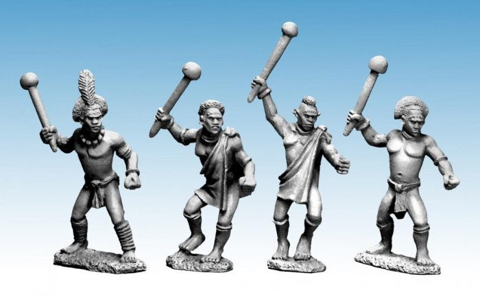 Shilluk Warriors With Clubs