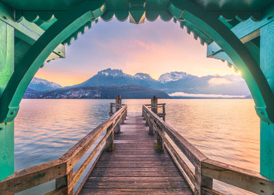 Jigsaw Puzzles, Ravensburger: Romantic FootBridge at Lac d'Annecy 1000pc Puzzle
