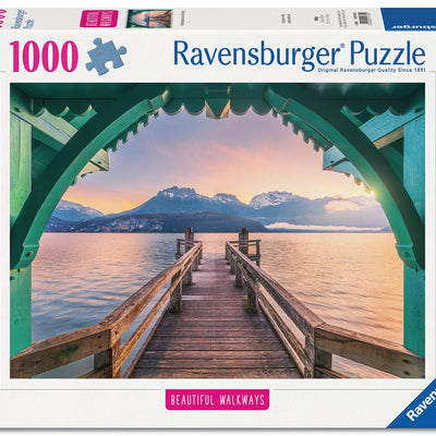 Jigsaw Puzzles, Ravensburger: Romantic FootBridge at Lac d'Annecy 1000pc Puzzle