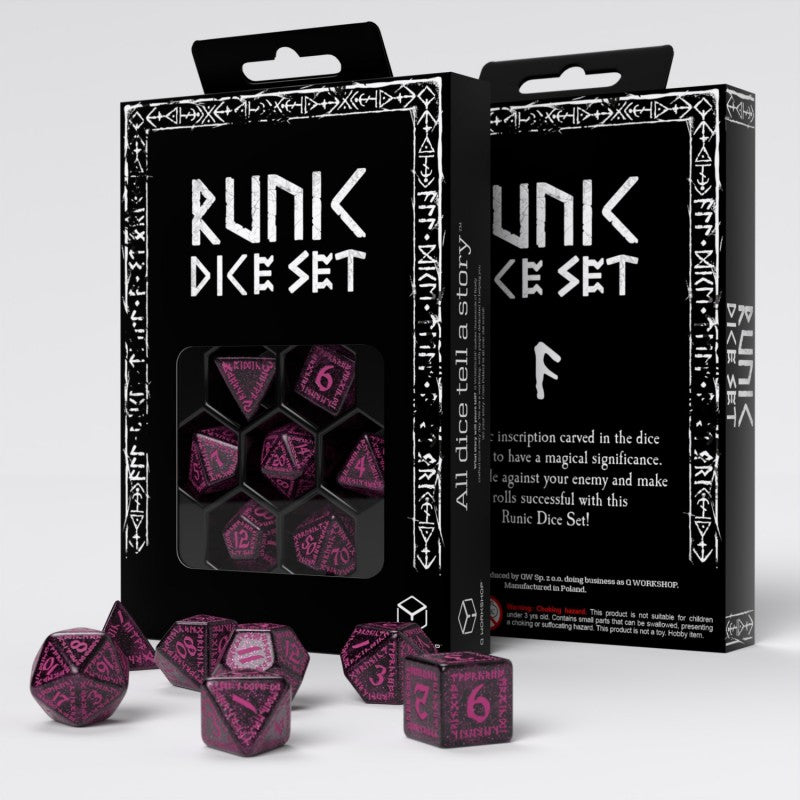 Q Workshop: Runic Shimmering Black with Magenta Dice Set