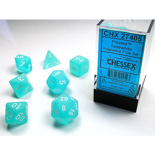 Frosted Teal/White 7-Poly Dice Set