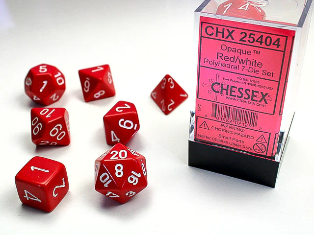 Opaque Red/White 7 Poly Dice