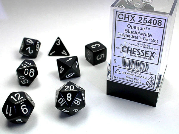 Opaque Black/White 7 Poly Dice Set