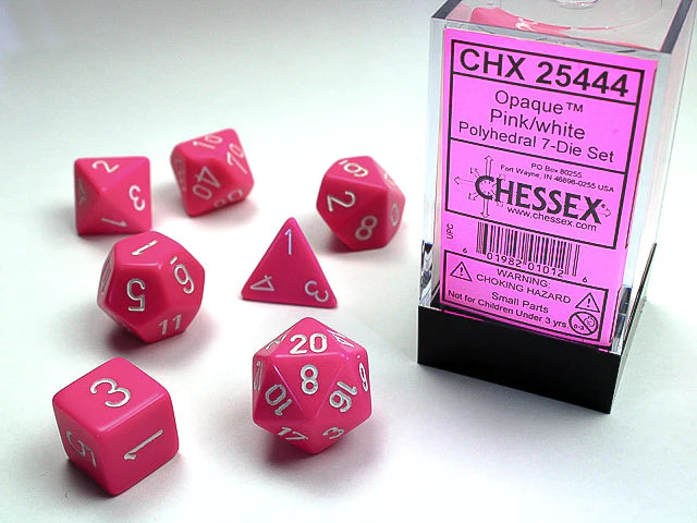Opaque Pink/White 7 Poly-Dice Set