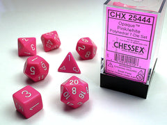 Opaque Pink/White 7 Poly-Dice Set