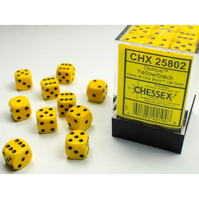 Dice, Opaque Yellow/Black D6 36Pack