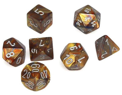 Dice, Mini Lustrous Gold Silver 7-Dice Polyhedral
